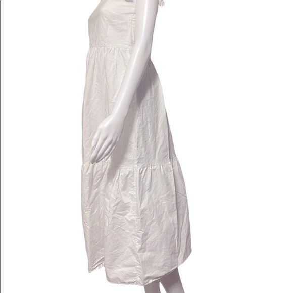 Stradivarius Poplin Midi Dress w/ Straps Womens Medium White BP0306 - Picture 6 of 13